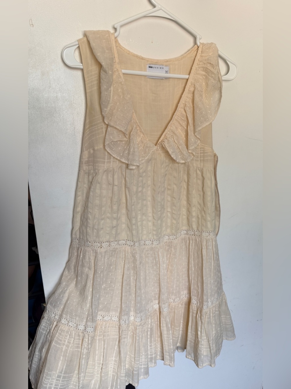 ASOS Cream Ruffled Tiered Sleeveless Sundress V-neck